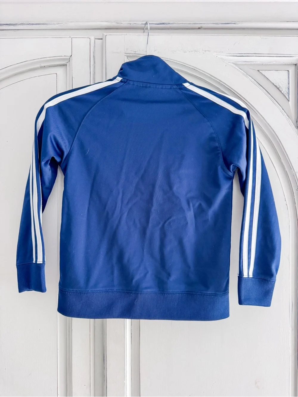 Adidas Kids Blue Track Jacket Full Zip White Stripes Size 6